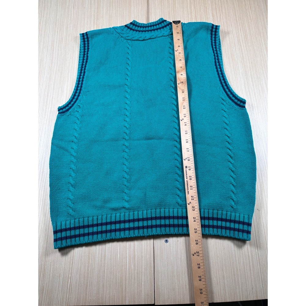 The Disney Store Golf Sweater Vest Adult Large Teal Blue Cable Knit Cotton Patch - Picture 6 of 7